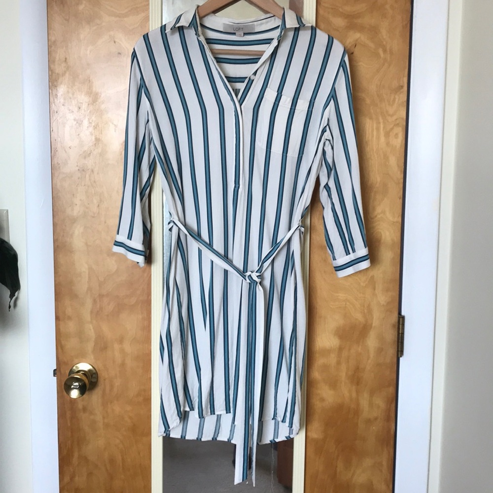 LOFT shirt dress blue and white stripes
